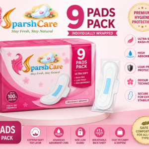 sparshcare sanitary pads 9 combo pack | ultra soft, rash free, leak proof protection | heavy flow day & night pack